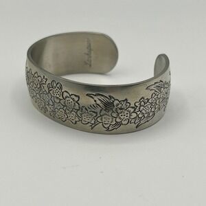 Vintage Kirk Stieff Pewter Cuff Bracelet 900-7 Larkspur July Flower of Month